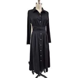 NWT Bebreez Chic 100% Polyester Shirt Dress Sash Tie Waist Black Sz L